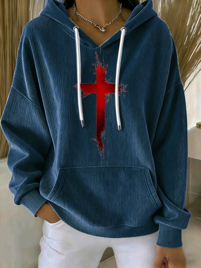 Women's Casual Retro Faith Corduroy Sweatshirt