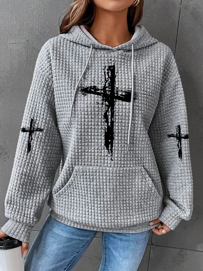 Women's Faith Cross Print Casual Hoodie