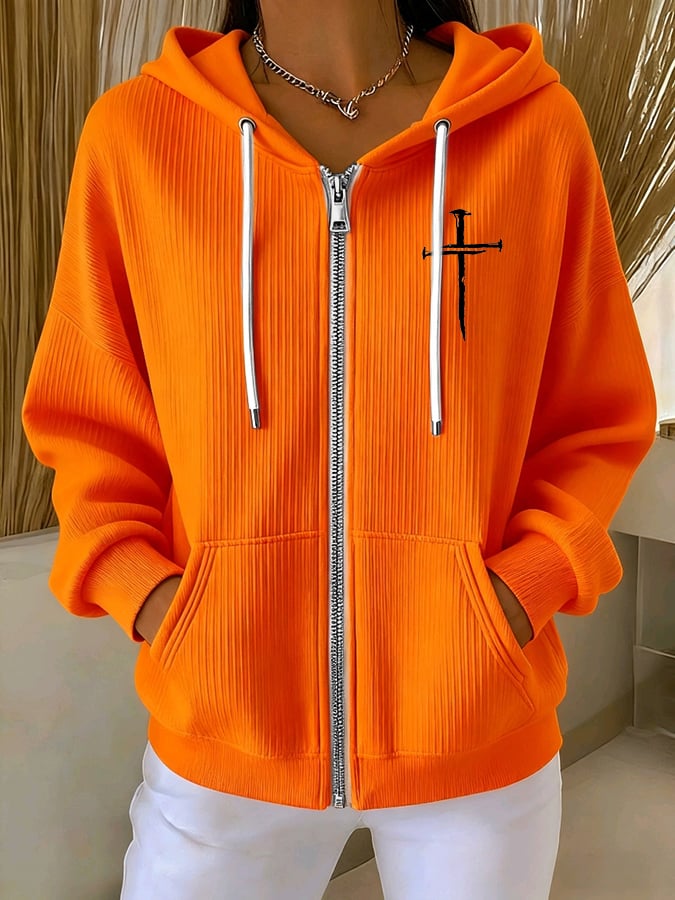 Women's Casual Faith Fashion Textured Hoodie Jacket