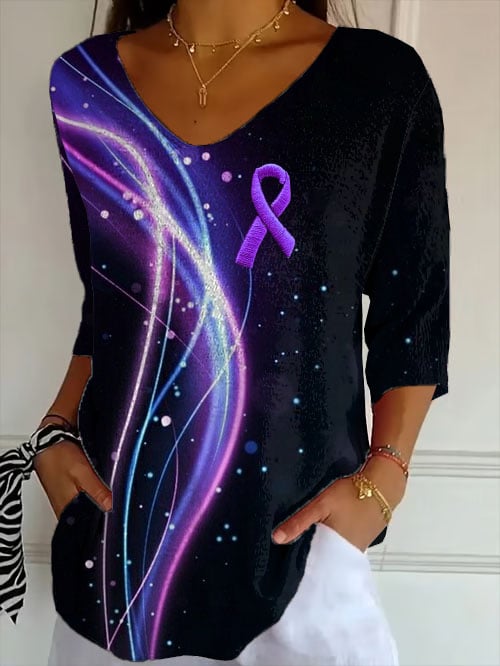 Women's Retro Purple Ribbon Alzheimer's Gradient Art Print Shirt