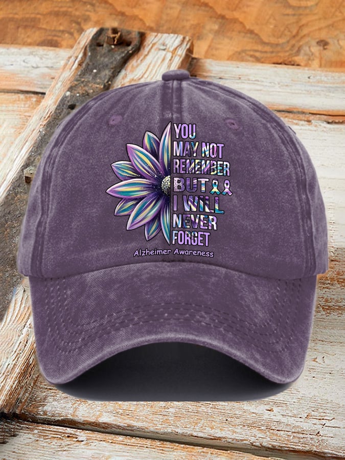 Retro Alzheimer's Awareness You May Not Remember But I Will Never Forget Print Baseball Cap