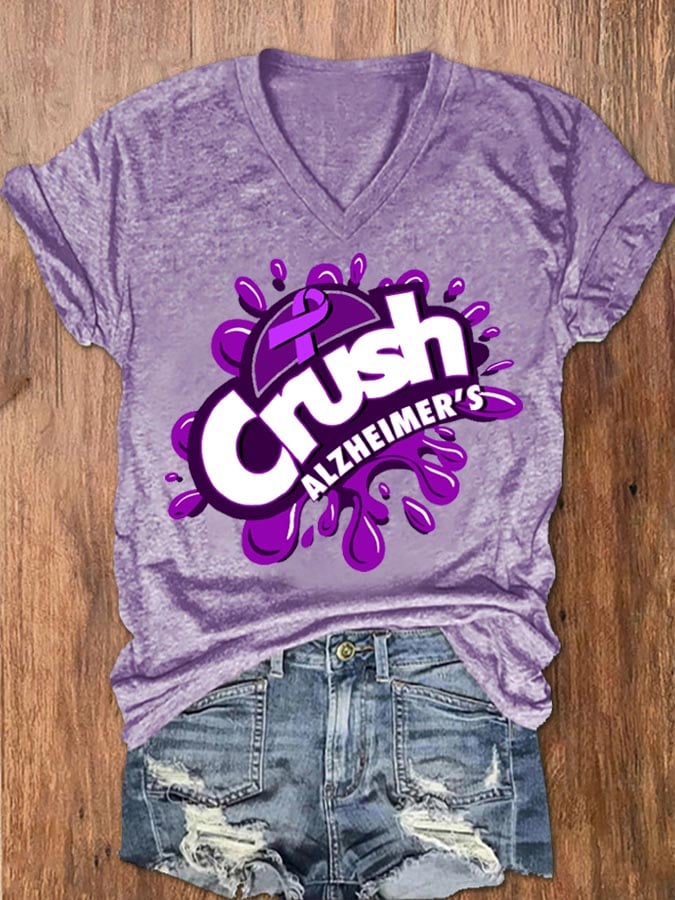 Women's Crush Alzheimer's Printed V-Neck T-Shirt