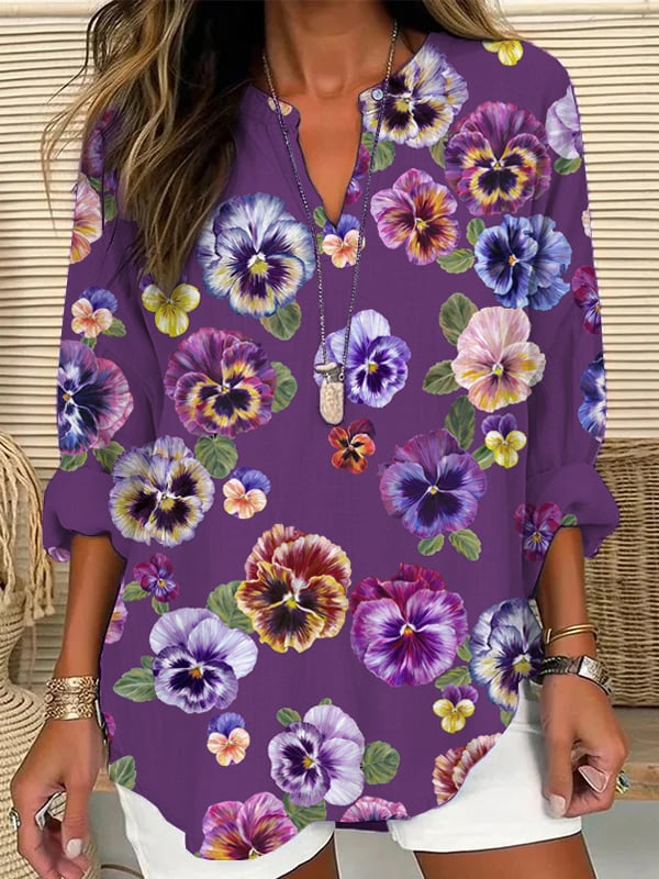 Women's Purple Alzheimer Awareness Floral Print Casual Blouse