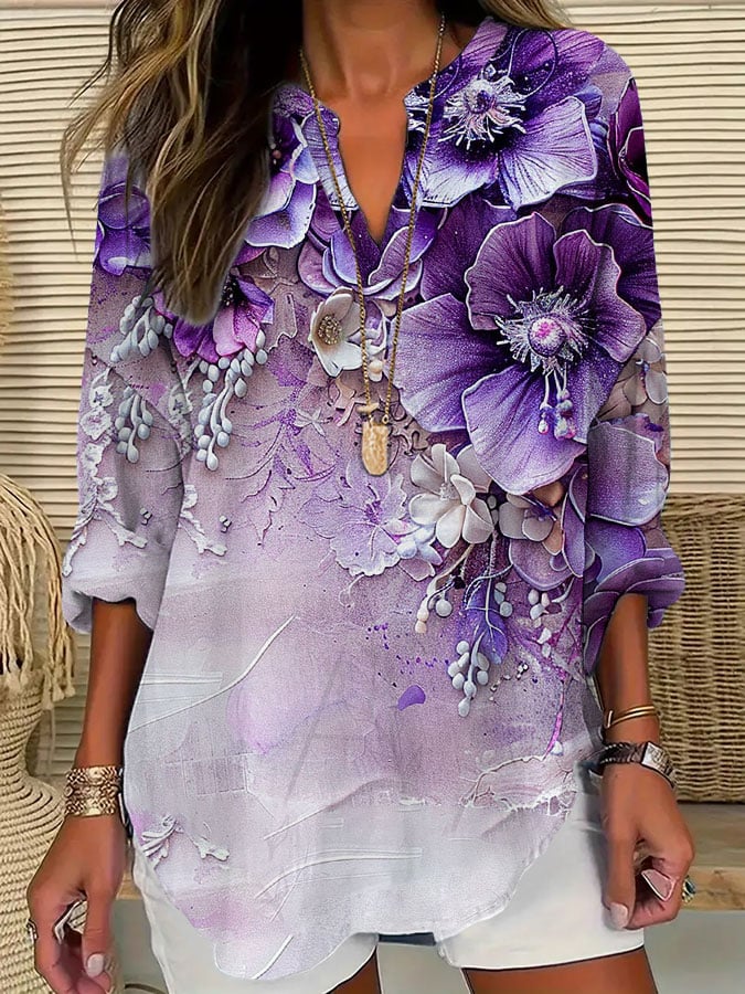Women's Alzheimer's Purple Floral Casual Shirt