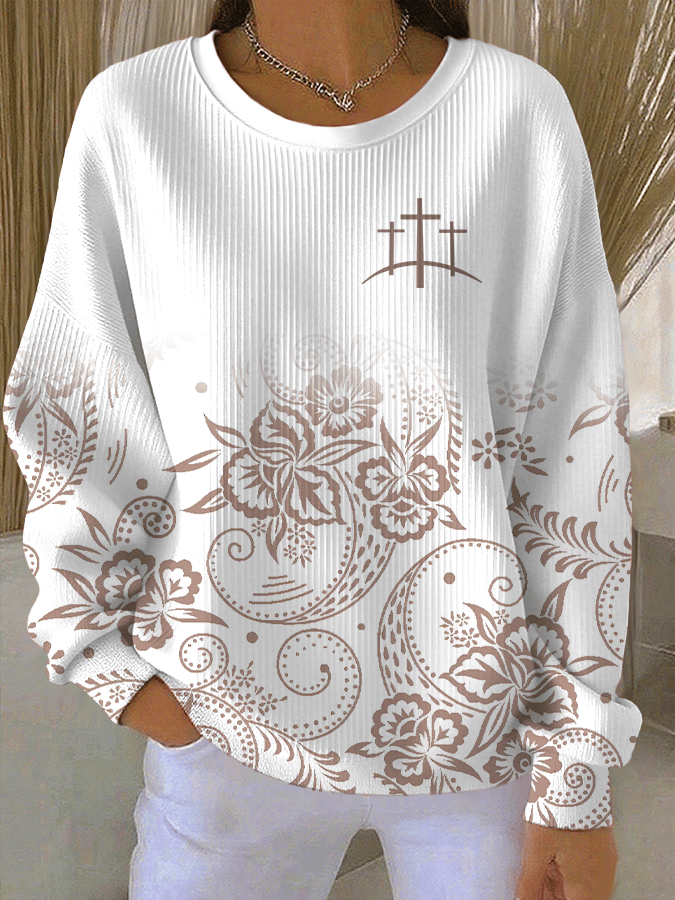 Women's Faith Print Knit Crew Neck Long Sleeve Top