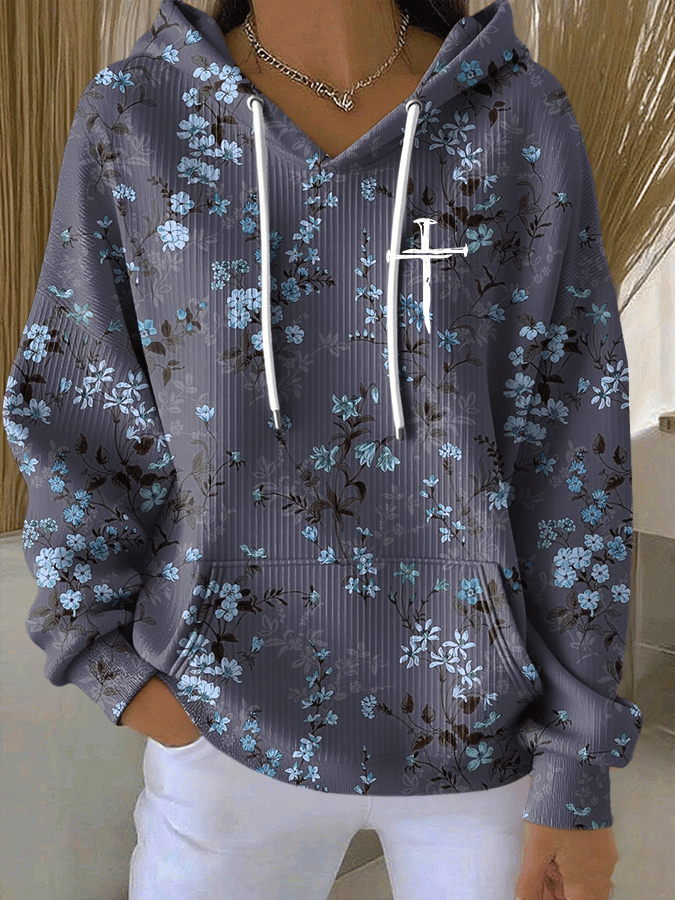 Women's Faith Print Casual Hooded Sweatshirt